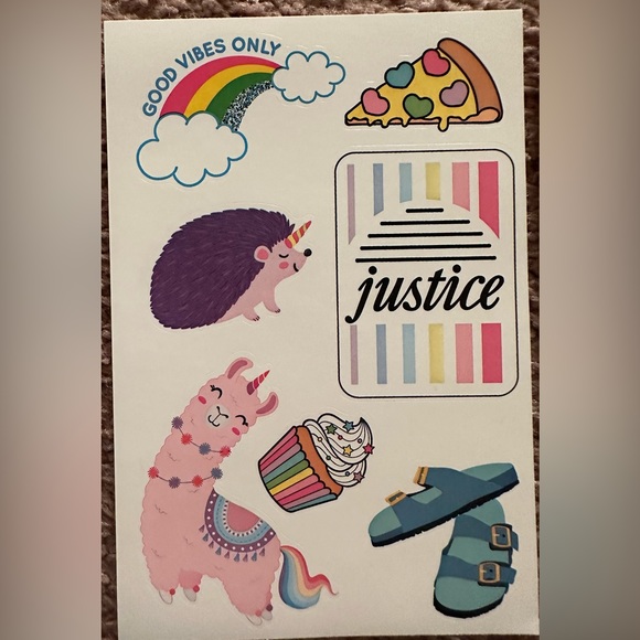 Justice Girls 15 Sticker Sheets - Sloth Unicorn Emoji Llama Hedgehog Corgi Panda - Picture 5 of 16
